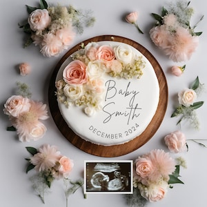 Kuchen Schwangerschaftmitteilung Vorlage, personalisierter digitaler Download, Baby offenbaren Canva Design, benutzerdefinierte Schwangerschaftmitteilung
