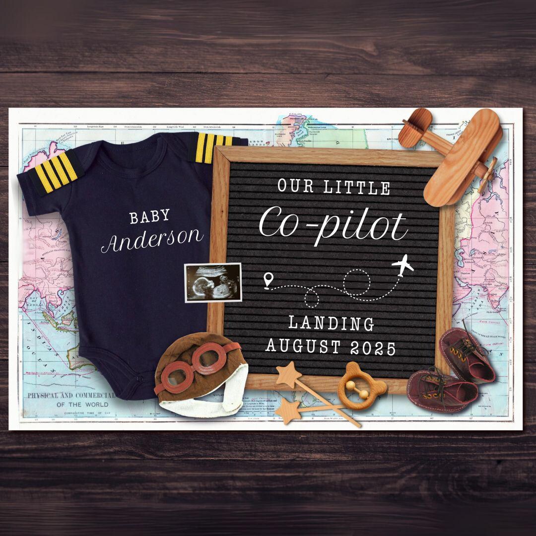 Pilot Announcement Example Co-pilot Pregnancy Announcement, Baby Coming Soon, Social Media ...