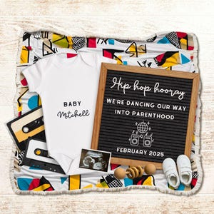Musik Schwangerschaftsankündigung, Hip Hop Baby Reveal, Digitale Vorlage auf Canva, personalisierte Baby Reveal, bearbeitbare Schwangerschaftsankündigung