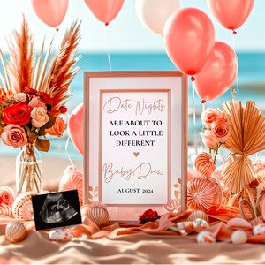 Zwangerschapsaankondiging voor papa, strandzwangerschapsaankondiging voor babymeisje, digitale verwachtingskaart, canvassjabloon voor babyaankondiging