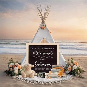 Faire-part de grossesse plage sans distinction de sexe, impression à la maison carte de grossesse, modèle personnalisable pour toile, faire-part de plage tee pee