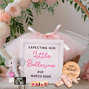 Balletttänzer-Schwangerschaftsankündigung, rosa Babymädchen offenbaren, bearbeitbare Canva-Vorlage, digitale erwartete Karte, Ballett-Baby enthüllen