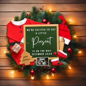 Weihnachtsgeschenk Schwangerschaftsankündigung, Weihnachtsschwangerschaft enthüllen, bearbeitbare Canva-Vorlage, digitale Schwangerschaft enthüllen
