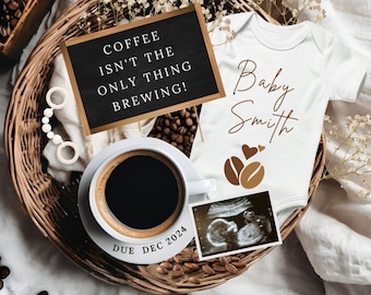 Coffee Lover Pregnancy Announcement, Coffee Pregnancy Reveal, Personalized Digital Template On Canva, Gift For Dad To Be
