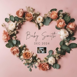 Schwangerschaftsankündigung mit Blumenmotiven, digitaler Download, personalisierte Canva-Vorlage, Baby offenbaren, kundenspezifische Babyankündigung mit Blumenmuster