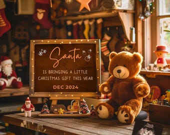 Santa's Christmas Gift, Pregnancy Announcement, Holiday Baby Reveal, Digital Template On Canva, Christmas Gift For Grandparents To Be
