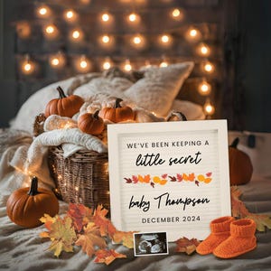 Herbst-Schwangerschaftsankündigung mit Kürbissen, Digitale Baby-Erscheinung, Benutzerdefinierte Enthüllen für Herbst-Baby, Canva-Vorlage, Kürbis-Schwangerschaftsankündigung