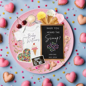 Eis Schwangerschaftmitteilung, personalisierte digitale Vorlage für Baby Reveal, Canva Vorlage, Eis Baby Reveal