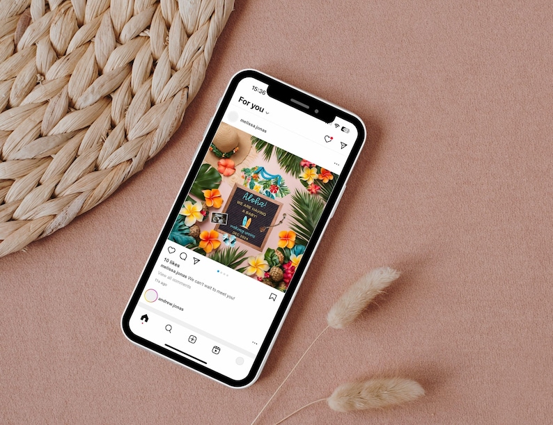 Aloha Pregnancy Announcement, Hawaii Baby Reveal, Surfing Pregnancy Reveal, Digital Canva Template, Surf Themed Baby Reveal