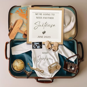 Faire-part de grossesse de voyage avec valise, carte de vœux personnalisée, modèle de toile pour faire-part de bébé, cadeau arrière-grand-mère