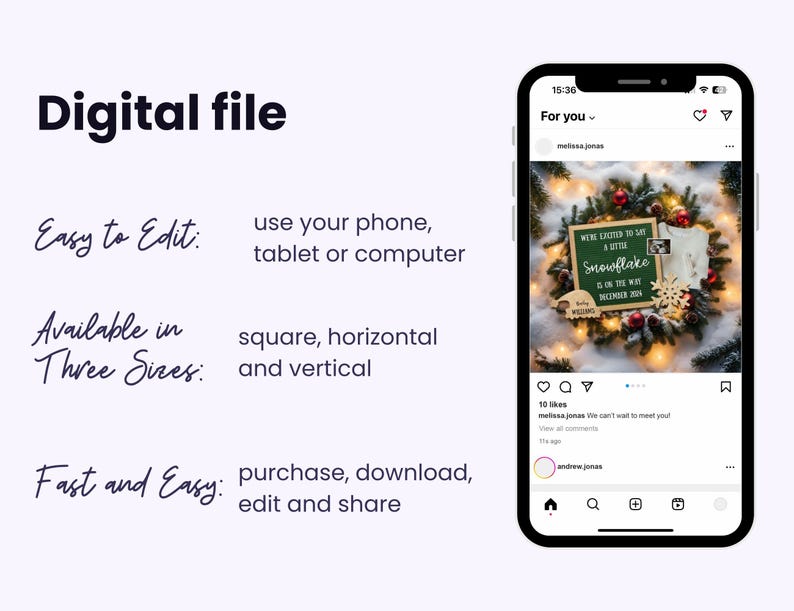 Little Snowflake Pregnancy Announcement, Personalized Baby Reveal, Digital Canva Template, Christmas Announcement For Pregnancy
