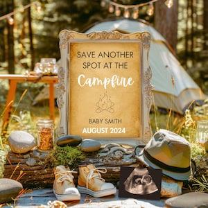 Camping Schwangerschaftsankündigung, Outdoor Baby Reveal, Digitale Ankündigung für die Schwangerschaft, Canva Vorlage, Nature Baby Reveal
