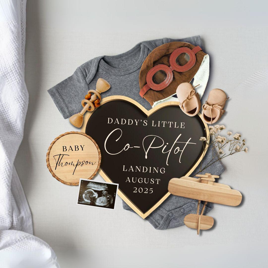 Pilot Announcement Example Pilot Pregnancy Reveal, Editable Template for Canva, Digital Baby ...