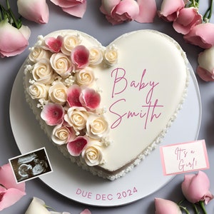 Herzförmige Kuchen Schwangerschaftsankündigung, Digitale Geschlecht Enthüllen, personalisierte Canva Vorlage, Baby Mädchen offenbaren, Valentinstag Geschenk für Ihn