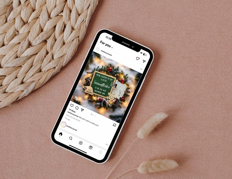 Little Snowflake Pregnancy Announcement, Personalized Baby Reveal, Digital Canva Template, Christmas Announcement For Pregnancy