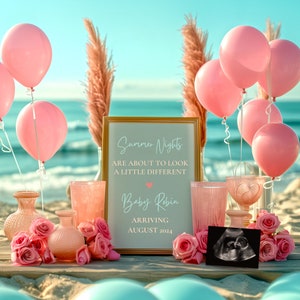 Valentijnsdagcadeau voor hem, zwangerschapsaankondiging, digitale canvassjabloon voor nieuwe baby, echtgenoot valentijnscadeau, strand zwangerschap onthullen