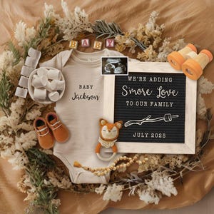 Révélation de bébé S'mores, faire-part de grossesse numérique, modèle de révélation de bébé sur toile, faire-part de camping de bébé, cadeau de grand-mère