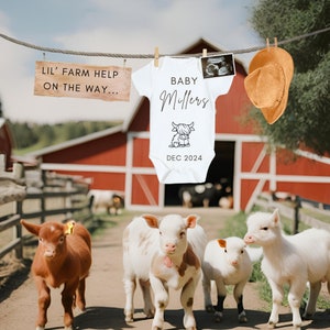 Farm Themed Schwangerschaftansage, digitale Baby offenbaren Vorlage, digitaler Download, Lil Farmhelfer Schwangerschaftsankündigung