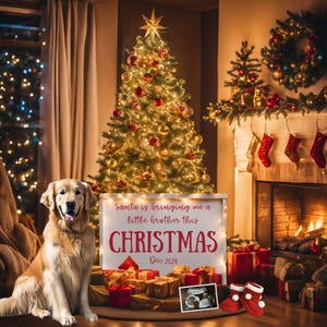 Faire-part de grossesse de Noël avec Golden Retriever, faire-part de Noël sur le thème chien, faire-part de Noël pour bébé, modèle de toile numérique
