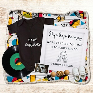 Hip Hop Schwangerschaftsankündigung, Musik Baby Reveal, Digitale Vorlage auf Canva, personalisierte Baby Reveal, bearbeitbare Schwangerschaftsankündigung