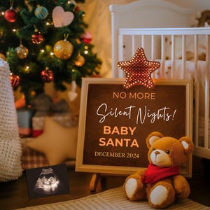 Santa Babymitteilung, Weihnachten Schwangerschaftsankündigung, Digital Baby Reveal, bearbeitbare Canva-Vorlage, Feiertagsschwangerschaftsankündigung