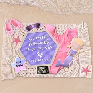 Kleine Meerjungfrau Schwangerschaftsankündigung, Babymädchen erwartet Karte, Großeltern Geschenk, neues Baby Karte, Digitale Canva Vorlage