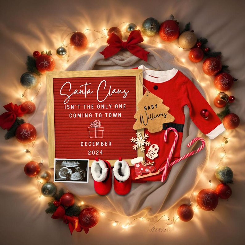 Christmas Themed Pregnancy Announcement, Editable Baby Reveal, Digital Canva Template, Xmas Baby Announcement, Personalized Bay Reveal