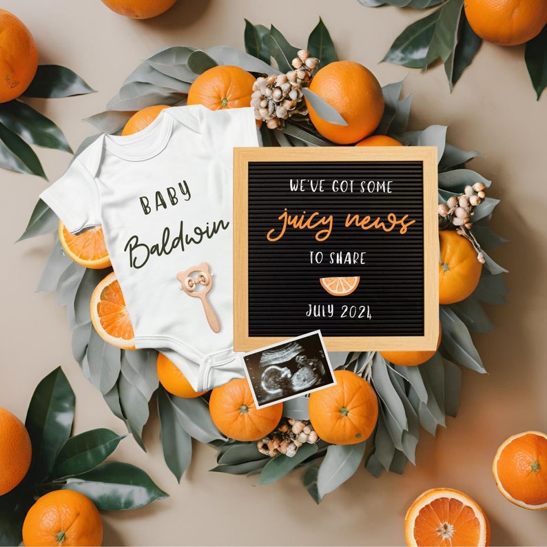Oranges Pregnancy Announcement, Baby Scan Gift For Dad To Be, Print At Home Template For Canva, Citrus Fruit Baby Reveal