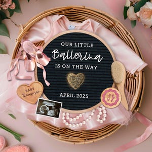 Ballett-Schwangerschaftsankündigung, Baby-Mädchen offenbaren, digitale Canva-Vorlage, benutzerdefinierte Baby-Erwartungskarte, Ballett-Themen-Baby enthüllen