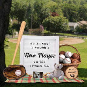 Baseballspieler Schwangerschaftsankündigung, Sport Schwangerschaftansage für Baby Boy, bearbeitbare Canva Vorlage, Digital Baby Boy Reveal