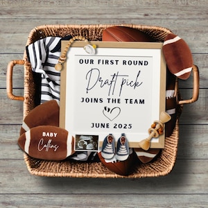 Draft Pick Football Baby Reveal, Schwangerschaftsankündigung für Fußballspieler, Sport Baby Reveal, Jungen-Schwangerschaftskarte, Digitale Canva-Vorlage