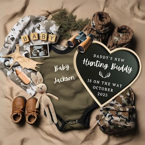 Baby Boy Reveal, zwangerschapsaankondiging met jachtthema, Vaderdagcadeau, digitale canvassjabloon, Dad To Be Gift, It's a Boy-aankondiging