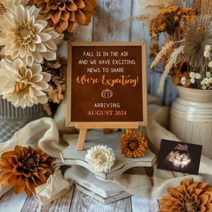 Bloemen herfstzwangerschapsaankondiging, aardetinten baby onthullen, digitale canvassjabloon, babyscan cadeau voor grootouders, baby onthulling bloemen