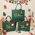 Personalized Christmas Burlap Gift Bag: Red or Green Holiday Sack