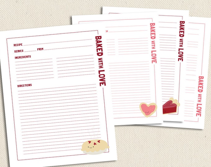 Baked With Love Full Size Printable Recipe Pages - Etsy