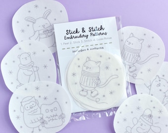 Winter Fun Animals Stick & Stitch Embroidery Patterns - Playful Critter Holiday Designs