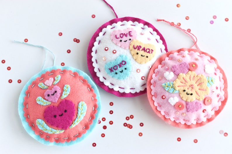 Hearts Day Felt Ornaments DIY Project PDF Patterns and Instructions image 3
