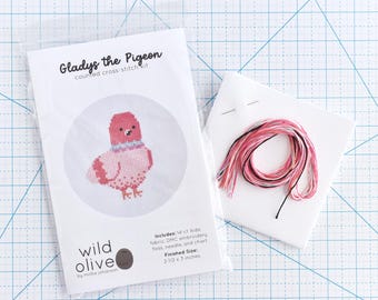 Gladys the Pigeon Counted Cross Stitch Kit - Kawaii Bird X-Stitch Pattern & Craft