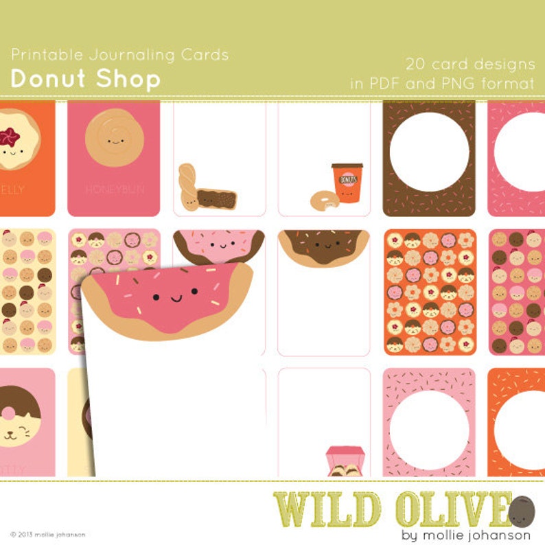 Donut Shop afdrukbare en digitale Journaling Cards afbeelding 1