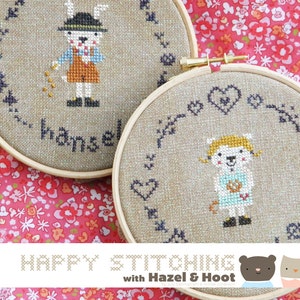 Modello PDF per punto croce contato di Hansel e Gretel - Happy Stitching con Hazel e Hoot