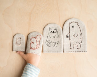 Woodland Animal Embroidered Finger Puppet - Embroidery Pattern and Sewing Project