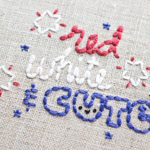 Red, White & Cute Patriotic American Hand Embroidery Pattern image 3