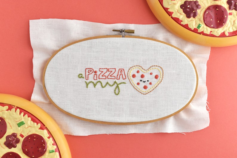 A Pizza My Heart PDF Hand Embroidery Pattern image 1