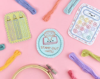 Desk Mates  - Kawaii Stationery PDF Hand Embroidery Pattern and Patch Tutorial