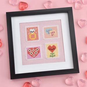 Mini sellos del Día de los Corazones - Patrón de punto de cruz en PDF para el Día de San Valentín
