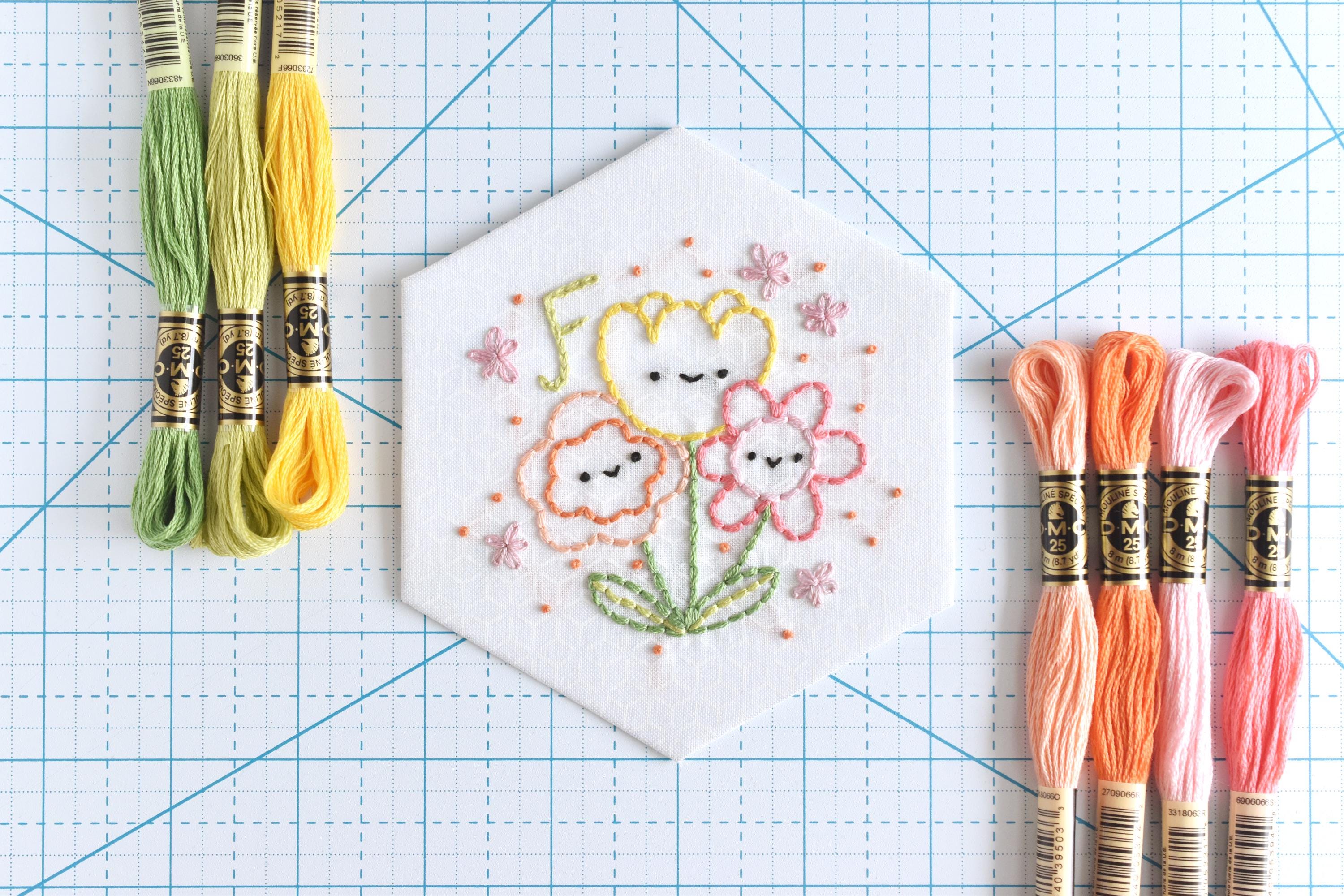 F is for Flowers - Kawaii Alphabet Embroidery Pattern PDF