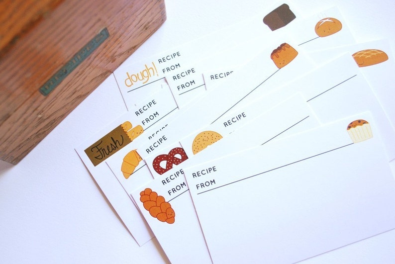 Dough Baked Goods Characters Printable 4x6 Recipe Cards image 1