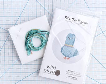 Pete the Pigeon Counted Cross Stitch Kit - Kawaii Bird X-Stitch Pattern & Craft