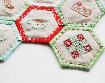 Winter Stitching Club - Embroidery Patterns and Quilted Hexagon Table Mat Project