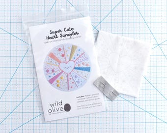 Super Cute Heart Embroidery Sampler - Kawaii Printed Fabric to Learn Hand Embroidery